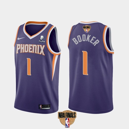 Men's Phoenix Suns #1 Devin Booker 2021 Purple NBA Finals Icon Edition Stitched NBA Jersey (Check description if you want Women or Youth size)
